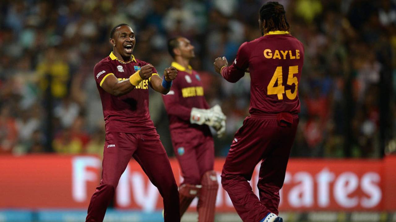Dwayne Bravo and Chris Gayle break into a jig, England v West Indies, World T20, final, Kolkata, April 3, 2016