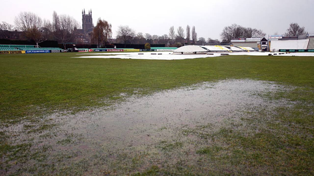 A waterlogged outfield again prevented play at New Road, Worcestershire v Kent, Specsavers County Championship, Division Two, New Road, 2nd day, April 11, 2016