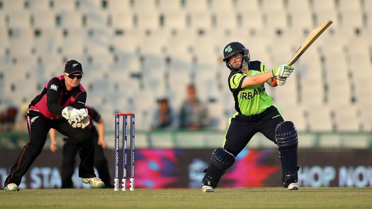 Laura Delany hits through the off side, Ireland v New Zealand, Women's World T20 2016, Group A, Mohali, March 18, 2016