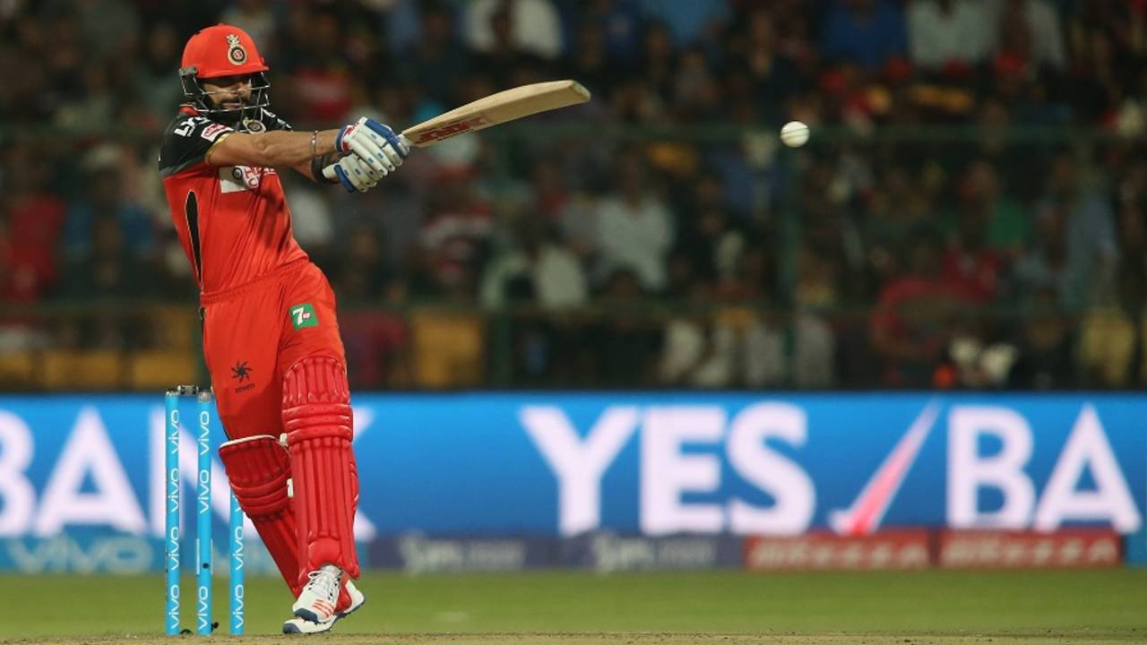 Royal Challengers Bangalore captain Virat Kohli pulls the ball, Royal Challengers Bangalore v Delhi Daredevils, IPL 2016, Bangalore, April 17, 2016