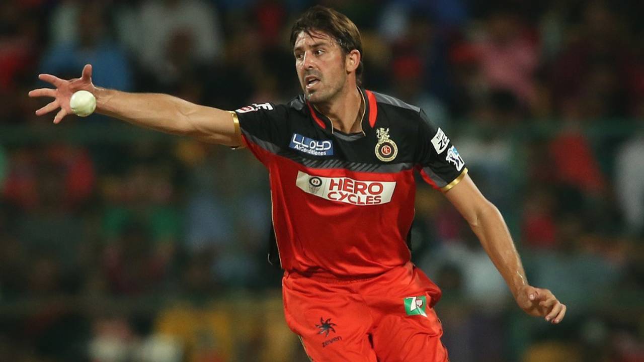 David Wiese sticks his hand out to field off his own bowling, Royal Challengers Bangalore v Delhi Daredevils, IPL 2016, Bangalore, April 17, 2016