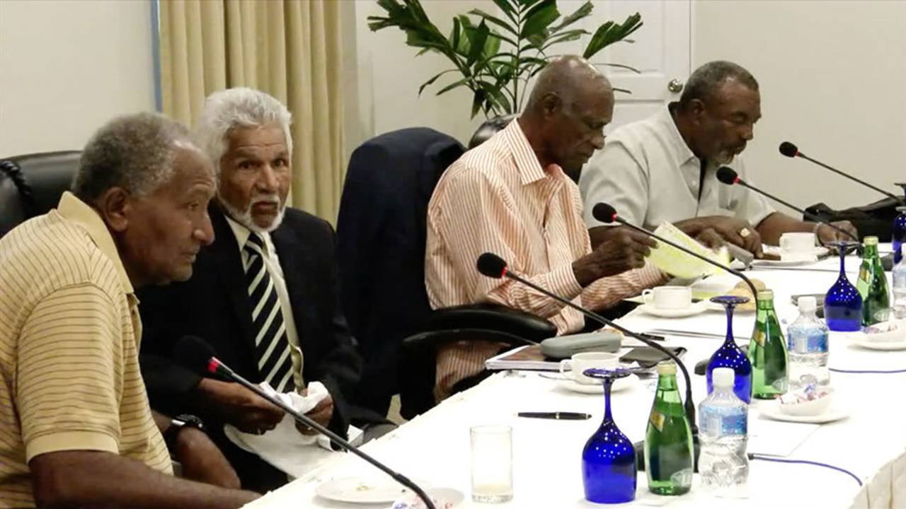 Members of the West Indies Legends panel, including Andy Roberts and Deryck Murray, meet in Grenada, April 14, 2016