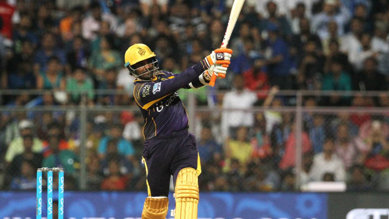 Robin Uthappa plays powerfully through mid-wicket, Mumbai Indians v Kolkata Knight Riders, IPL 2016, Mumbai, April 28, 2016