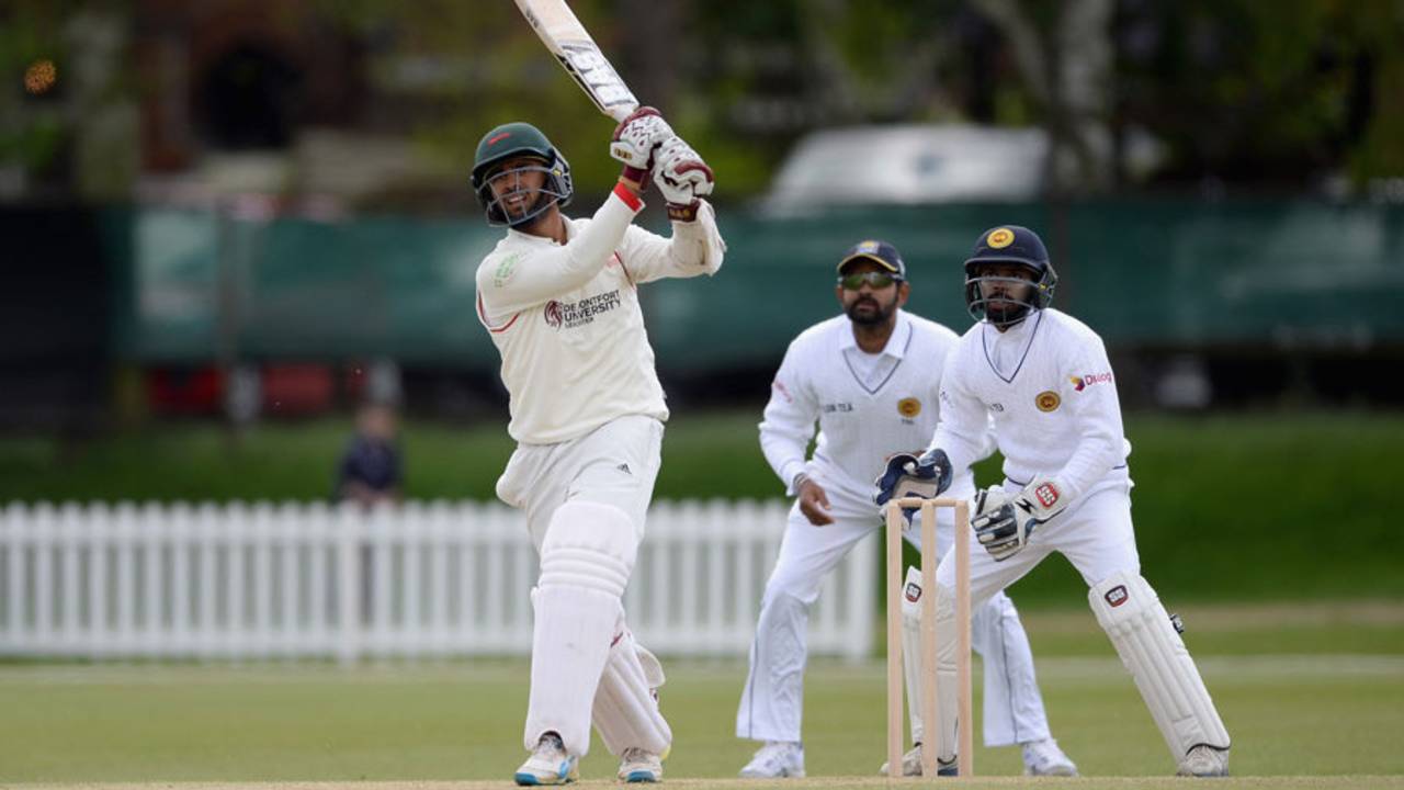 Aadil Ali hits down the ground during his 46, Leicestershire v Sri Lankans, Tour match, Grace Road, 2nd day, May 14, 2016