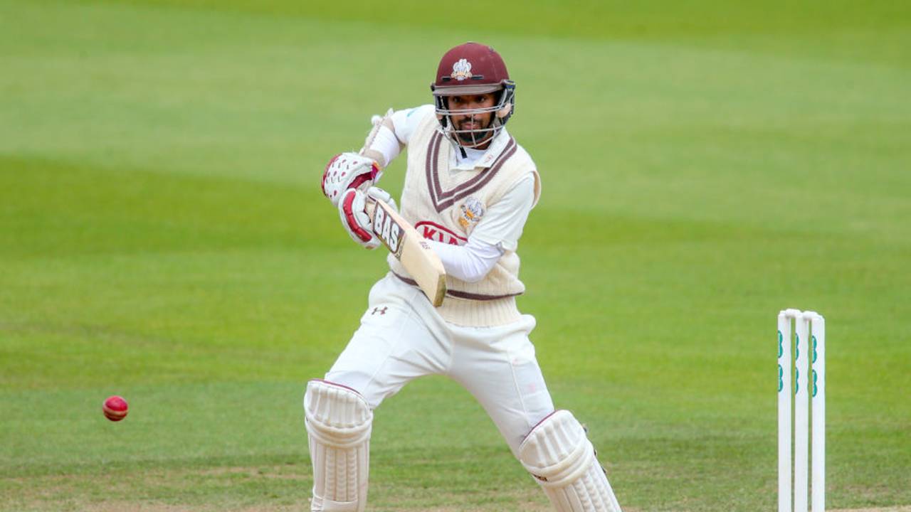 Arun Harinath resists for Surrey, Surrey v Middlesex, Specsavers Championship Division One, Kia Oval, May 17, 2016