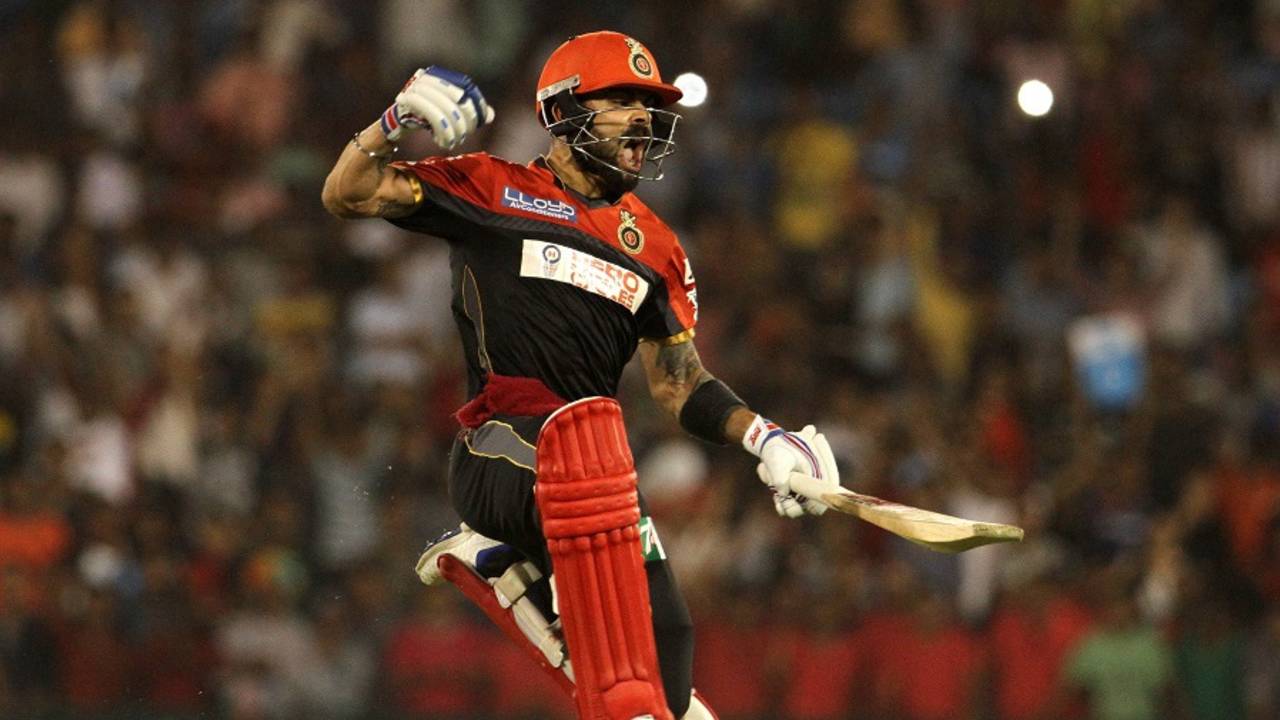Virat Kohli is elated after taking Royal Challengers Bangalore to a six-wicket win, Delhi Daredevils v Royal Challengers Bangalore, IPL 2016, Raipur, May 22, 2016