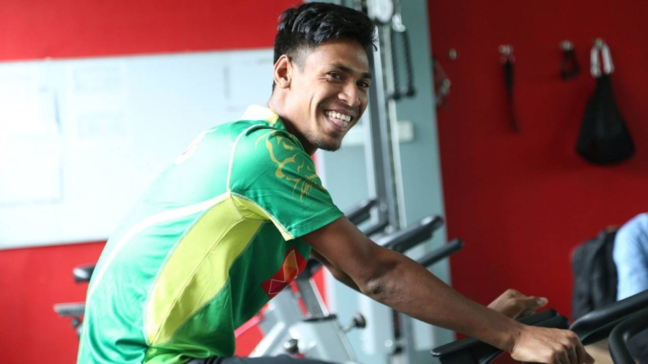 Mustafizur Rahman goes through his drills at  Mirpur's National Cricket Academy gym, Mirpur, June 11, 2016