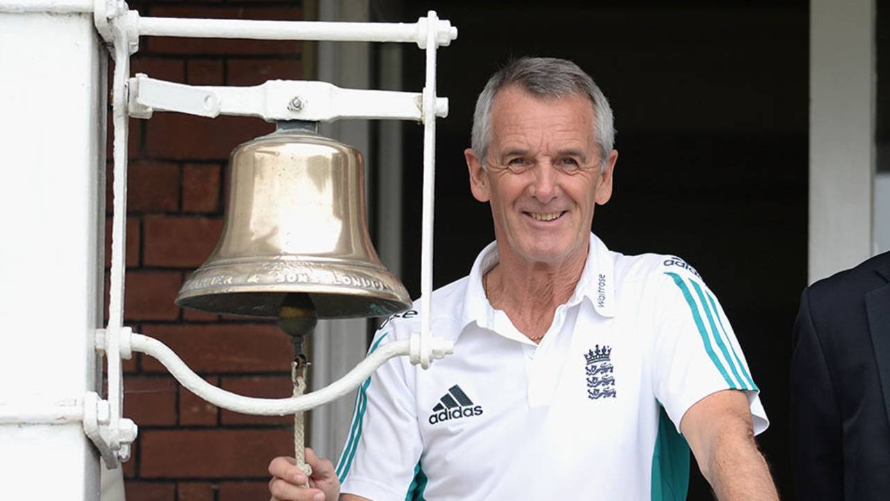 Phil Neale, England's operations manager, rang the five-minute bell at Lord's&nbsp;&nbsp;&bull;&nbsp;&nbsp;Getty Images