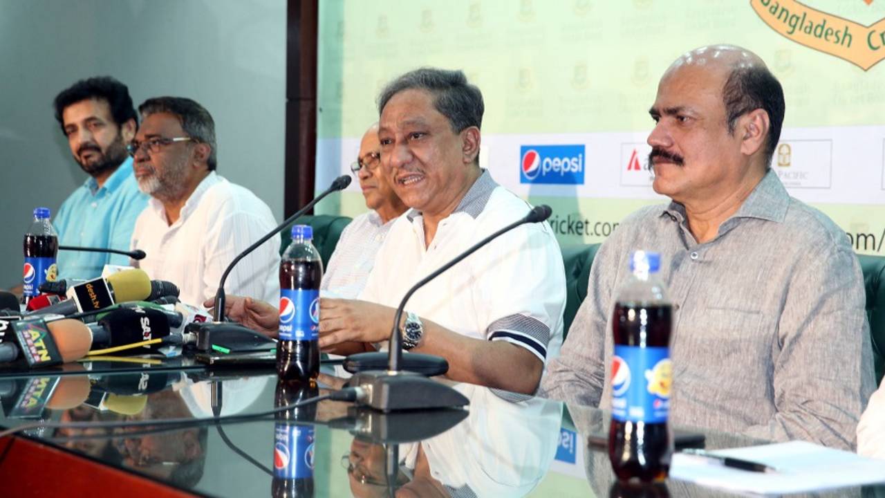 BCB president Nazmul Hassan addresses the media at a press conference, Mirpur, June 22, 2016