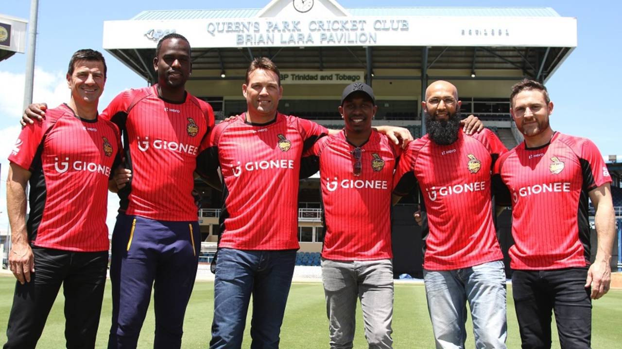 Trinbago Knight Riders' big guns pose for a photo. Jacques Kallis (third from left) is also coach of Kolkata Knight Riders, and could possibly be involved in Knight Riders' Cape Town franchise as well&nbsp;&nbsp;&bull;&nbsp;&nbsp;Trinbago Knight Riders