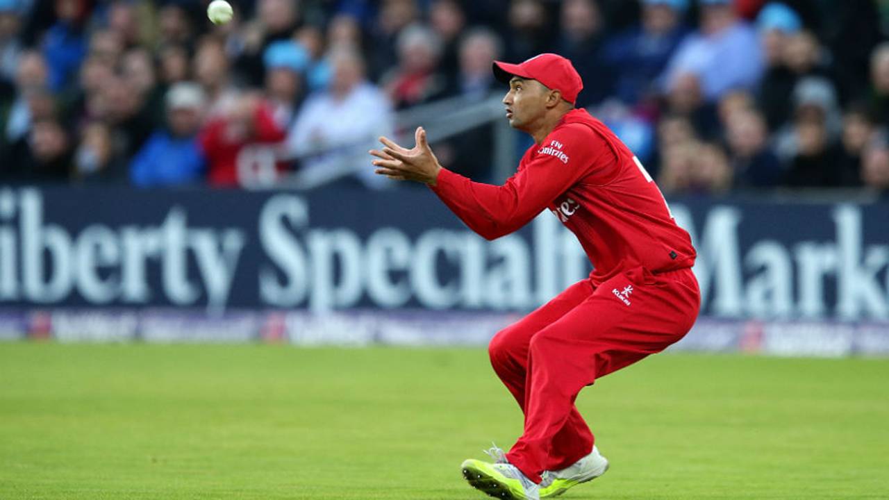 Alviro Petersen steadies himself to take the catch off Gary Ballance, Yorkshire v Lancashire, NatWest T20 Blast, Headingley, July 1, 2016