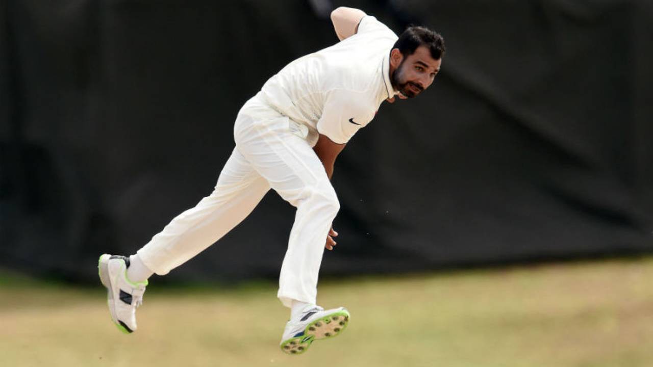 Mohammed Shami on his follow through, WICB President's XI v Indians, Day 2, St Kitts, July 10, 2016