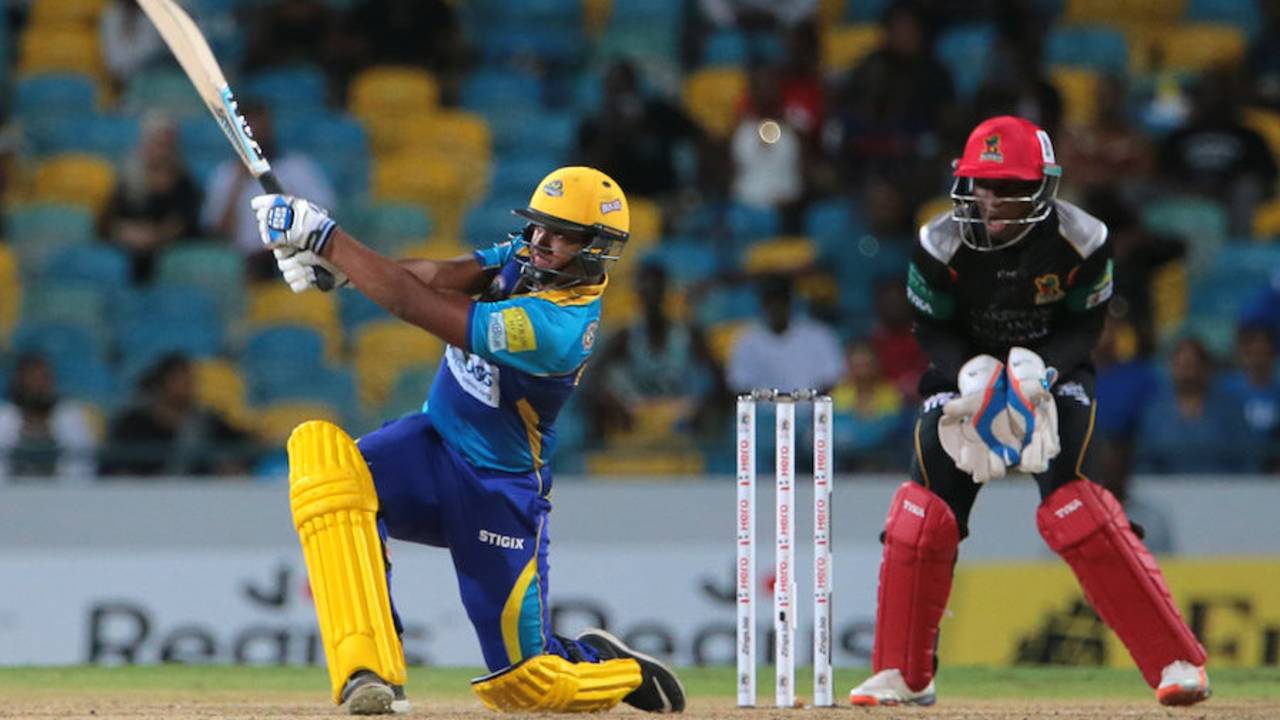 Nicholas Pooran struck four sixes during his 19-ball 38, Barbados Tridents v St Kitts and Nevis Patriots, CPL 2016, Barbados, July 13, 2016
