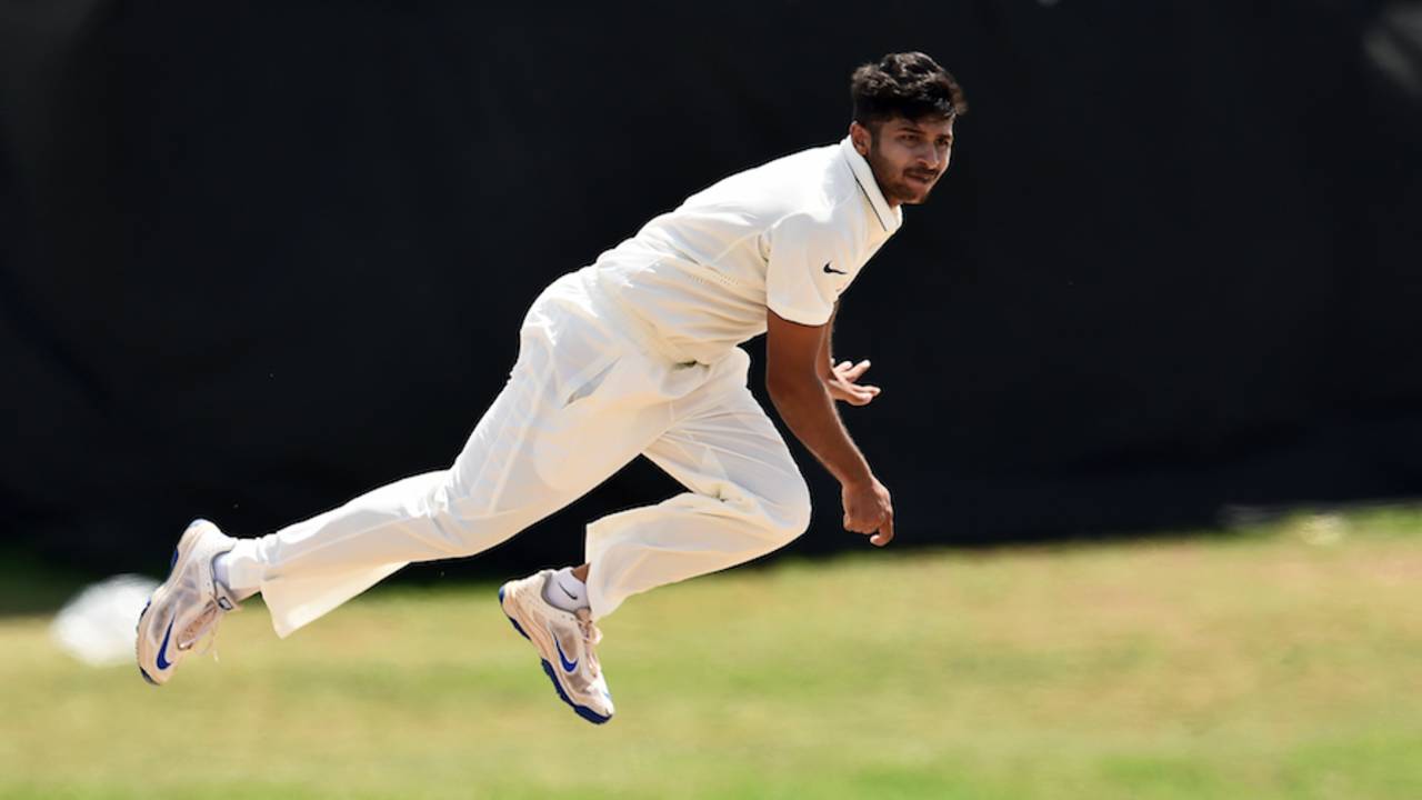 Shardul Thakur bowls on the first day of the warm-up match, WICB President's XI v Indians, Basseterre, 1st day, July 14, 2016