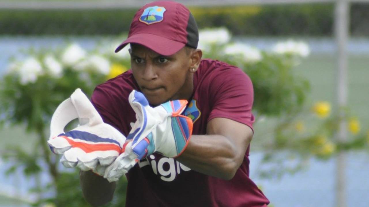 Shane Dowrich participates in wicket-keeping drills, Barbados, July 15, 2016