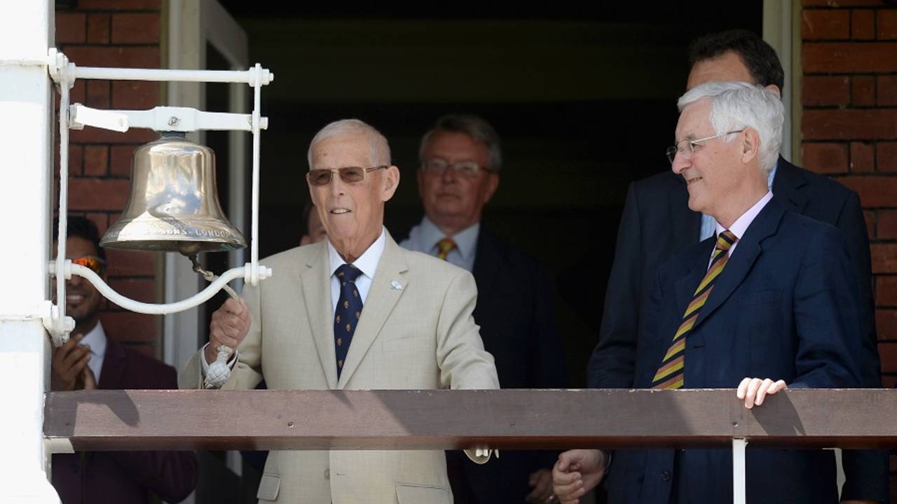 Yorkshire president John Hampshire rang the five-minute bell on the third day, England v Pakistan, 1st Investec Test, Lord's, 3rd day, July 16, 2016