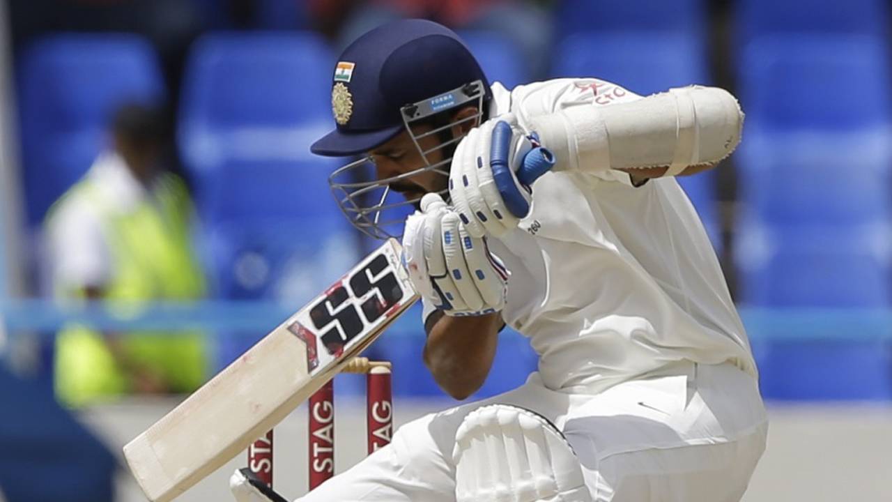 M Vijay received a brute of a lifter from Shannon Gabriel to be caught in the slips in the seventh over after India chose to bat&nbsp;&nbsp;&bull;&nbsp;&nbsp;Associated Press