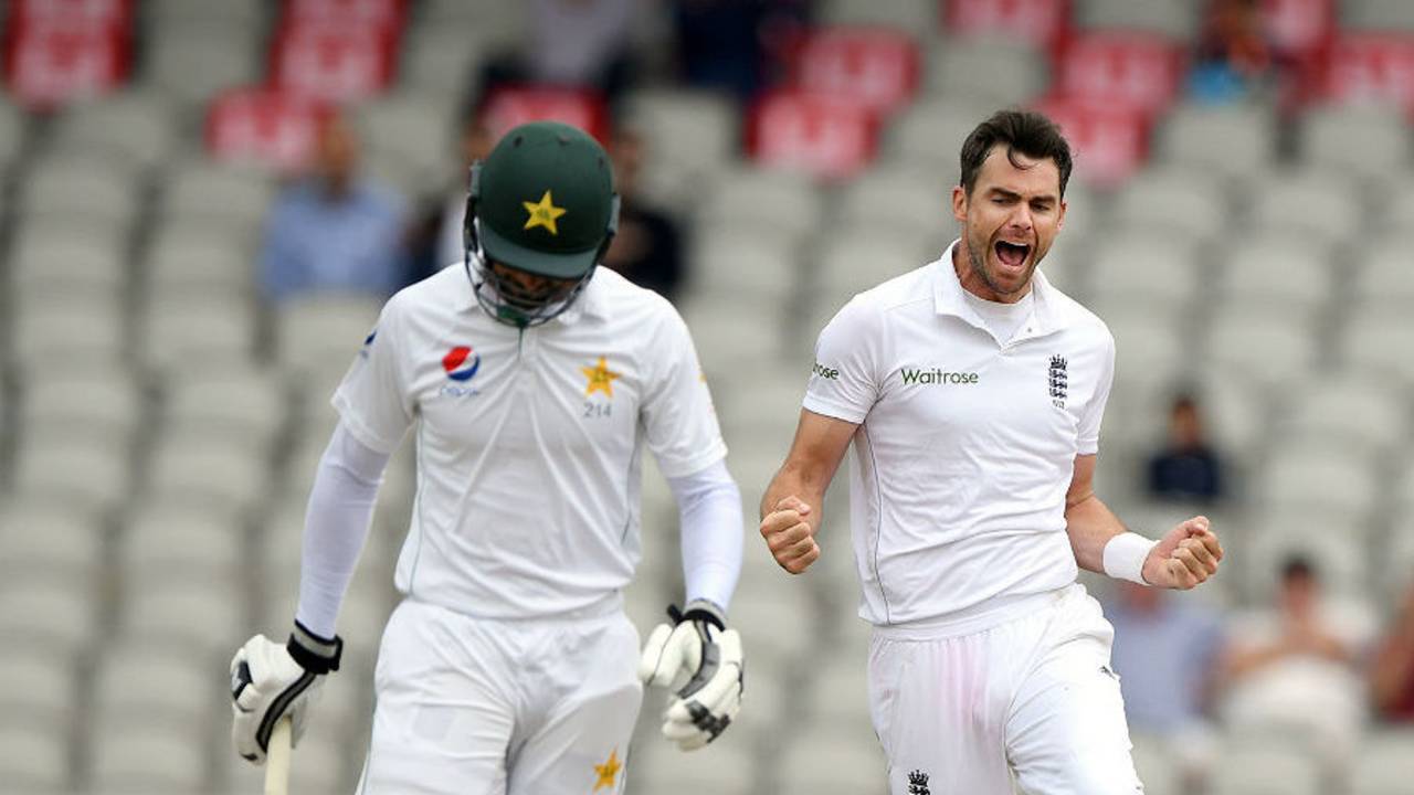 James Anderson dismissed Shan Masood on the third morning at Old Trafford, England v Pakistan, 2nd Investec Test, Old Trafford, 3rd day, July 24, 2016