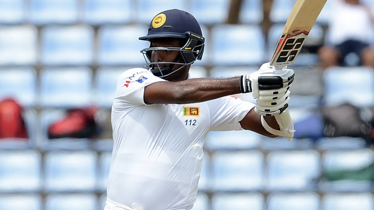 Angelo Mathews slaps one through the off side, Sri Lanka v Australia, 1st Test, Pallekele, 1st day, July 26, 2016