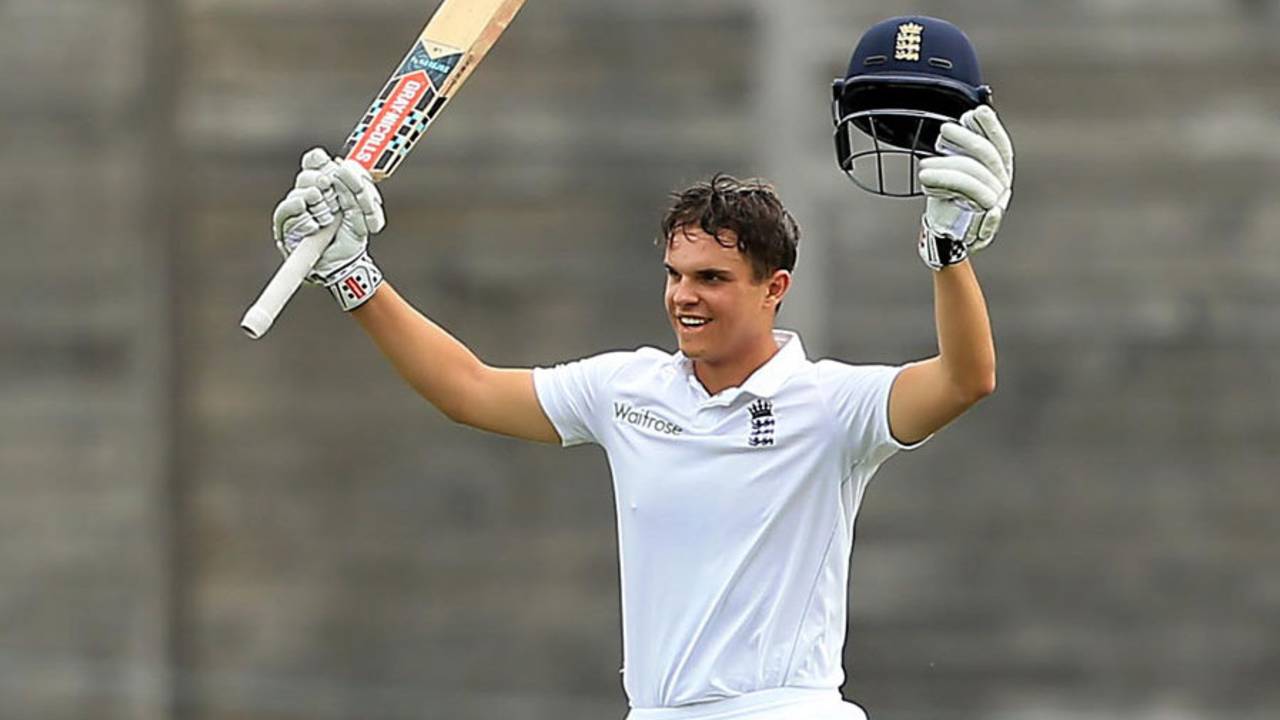 Oli Westbury celebrates his hundred, England U-19s v Sri Lanka U-19s, 1st Youth Test, Cambridge, 1st day, July 26, 2016