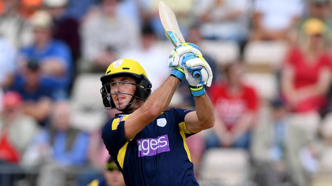 Will Smith hits down the ground during his 84, Glamorgan v Hampshire, Royal London Cup, South Group, Swansea, July 31, 2016
