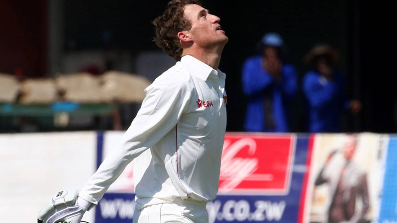 Sean Williams takes a moment after scoring his maiden Test century, Zimbabwe v New Zealand, 1st Test, Bulawayo, 4th day, July 31, 2016