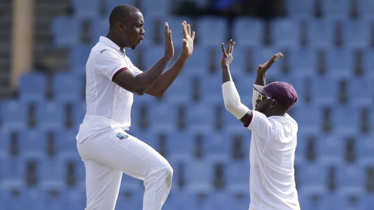 Miguel Cummins is on a high after getting rid of KL Rahul, West Indies v India, 3rd Test, Gros Islet, 4th day, August 12, 2016