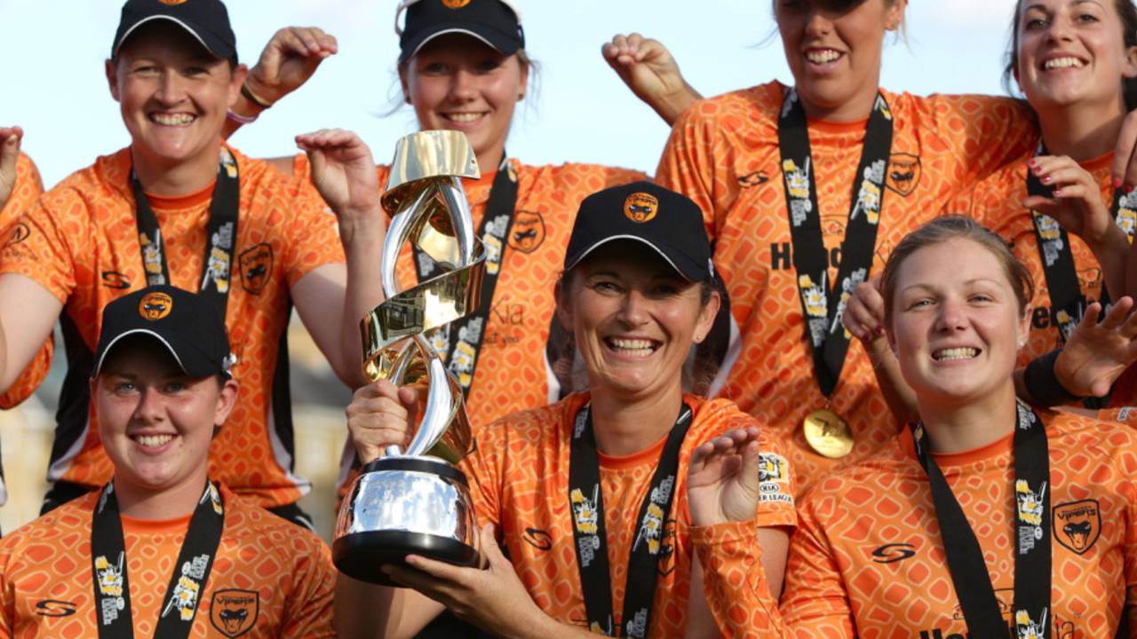 Southern Vipers celebrate their Women's Super League title, Southern Vipers v Western Storm, Women's Super League, Final, Chelmsford, August 21, 2016