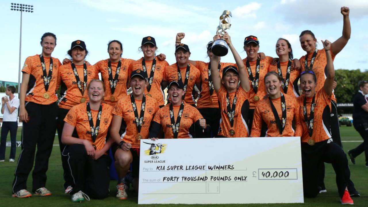 Southern Vipers celebrate their Women's Super League title, Southern Vipers v Western Storm, Women's Super League, Final, Chelmsford, August 21, 2016