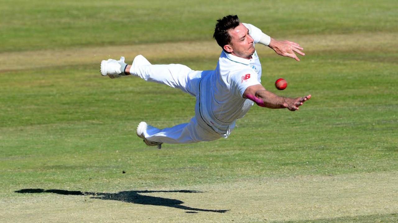 Dale Steyn is air borne while trying to stop the ball&nbsp;&nbsp;&bull;&nbsp;&nbsp;Getty Images