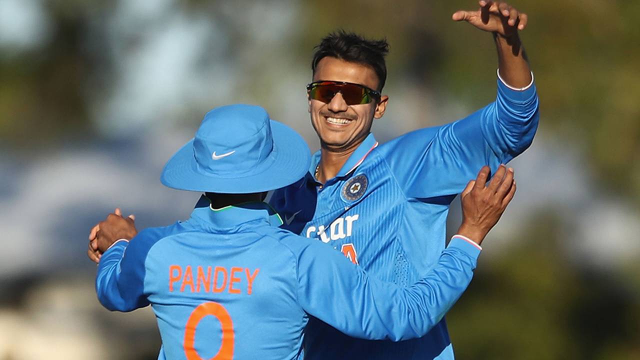Axar Patel celebrates a wicket with Manish Pandey&nbsp;&nbsp;&bull;&nbsp;&nbsp;Cricket Australia/Getty Images