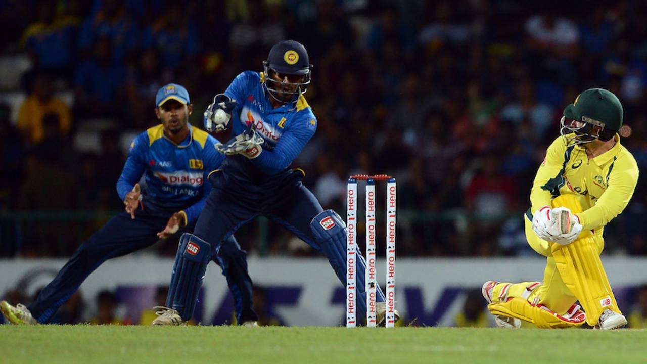 Kusal Perera took a sharp catch after Matthew Wade gloved the ball, Sri Lanka v Australia, 5th ODI, Pallekele, September 4, 2016