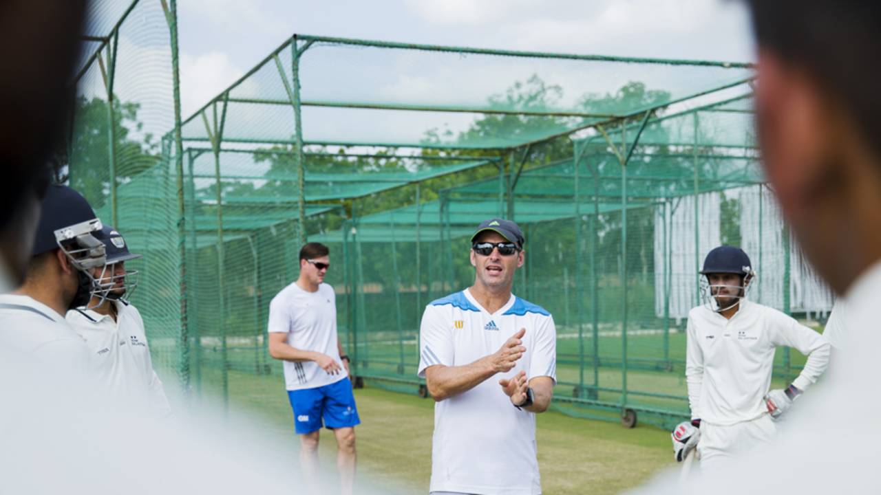 Gary Kirsten speaks at a net session in a training camp for Rajasthan players, Jaipur, September 8, 2016