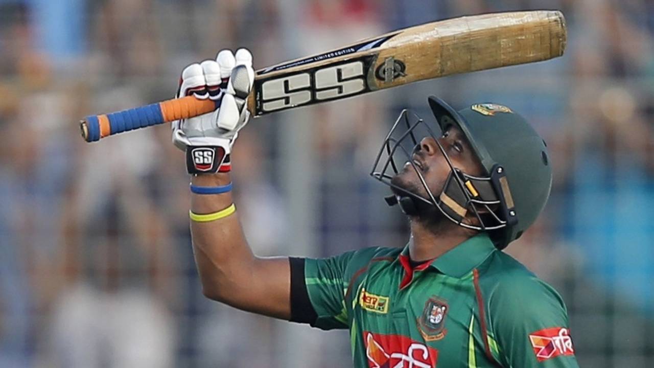 Sabbir Rahman looks up to the skies after reaching his half-century, Bangladesh v Afghanistan, 3rd ODI, Mirpur, October 1, 2016