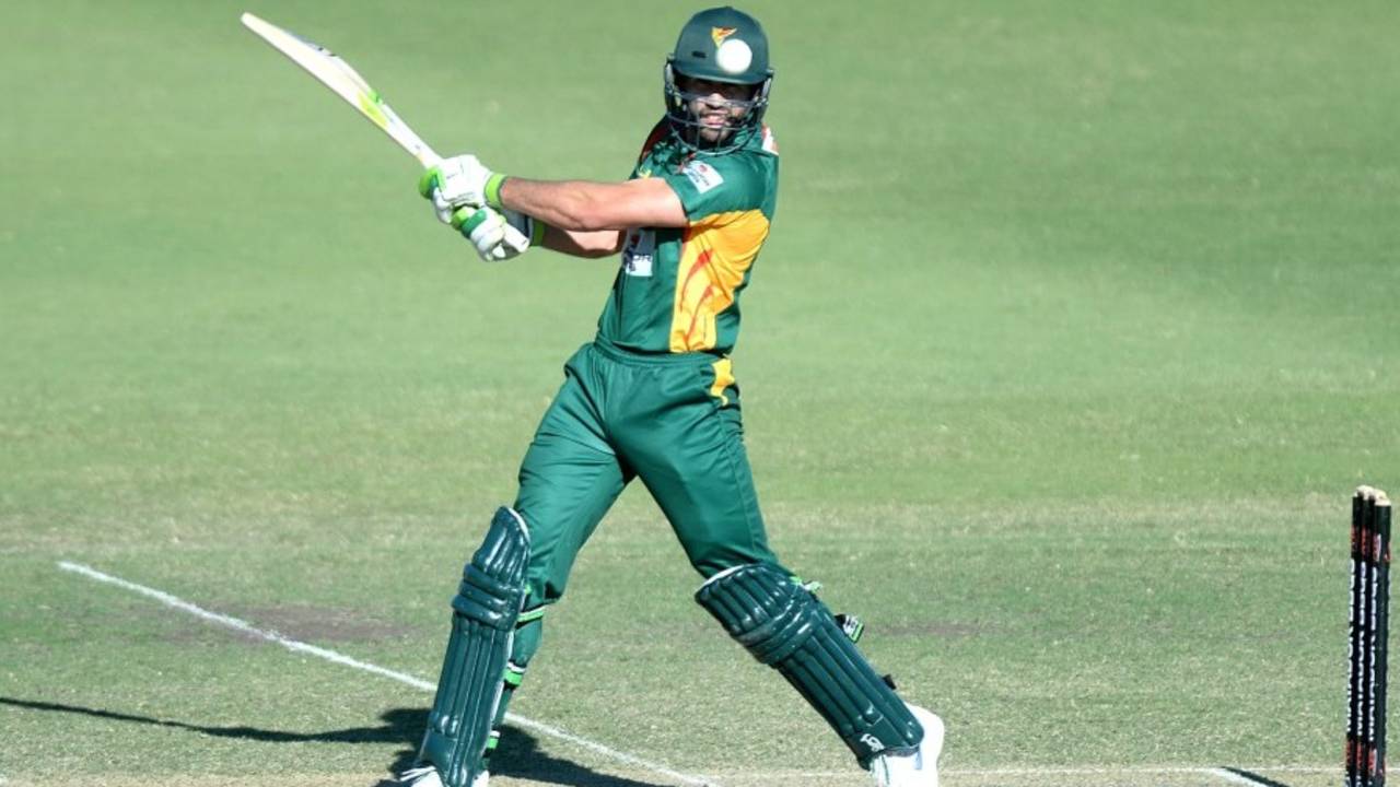 Dom Michael thrashes a square cut, Tasmania v Cricket Australia XI, Matador BBQs One-Day Cup, Brisbane, October 5, 2016