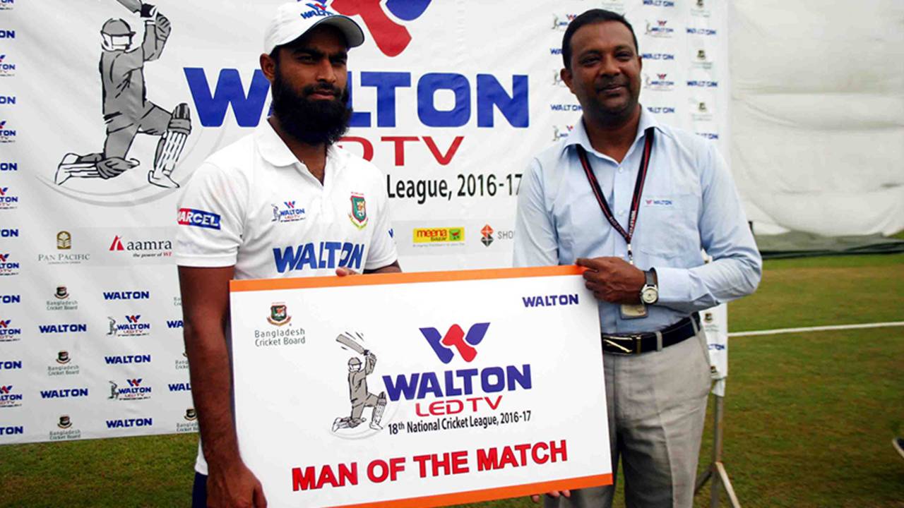 Suhrawadi Shuvo won the Man-of-the-Match award for his second innings haul of 7 for 45, Rangpur Division v Sylhet Division, National Cricket League, Tier 2, Sylhet, October 5, 2016