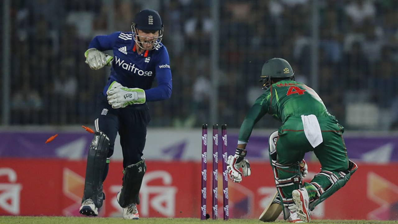 Jos Buttler completes the stumping of Imrul Kayes, Bangladesh v England, 1st ODI, Dhaka, October 7, 2016