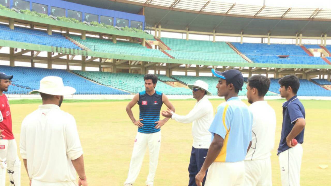 Mohammad Kaif and Sulakshan Kulkarni chat with the Chhattisgarh players at a training camp in Raipur