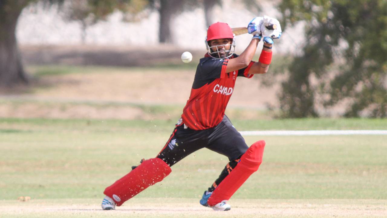 Varun Sehdev punches through the covers, USA v Canada, Auty Cup, Los Angeles, October 16, 2016