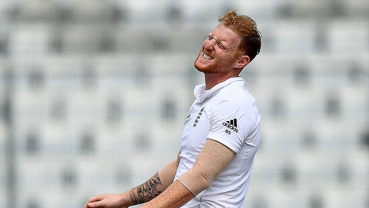 Ben Stokes grimaces as England endure a tough morning, Bangladesh v England, 2nd Test, Mirpur, 1st day, October 28, 2016