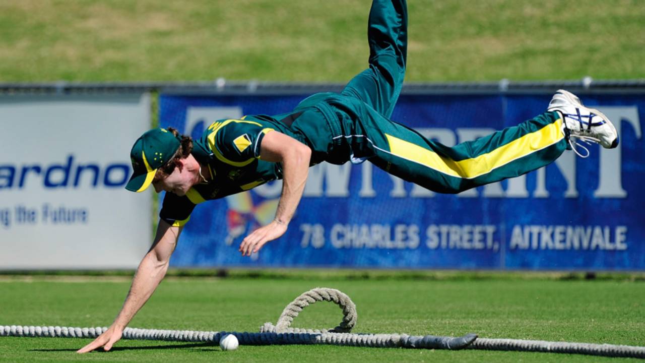 Joshua McClelland tries to save a boundary, Australia Under-19 v India Under-19, Townsville, April 7, 2012