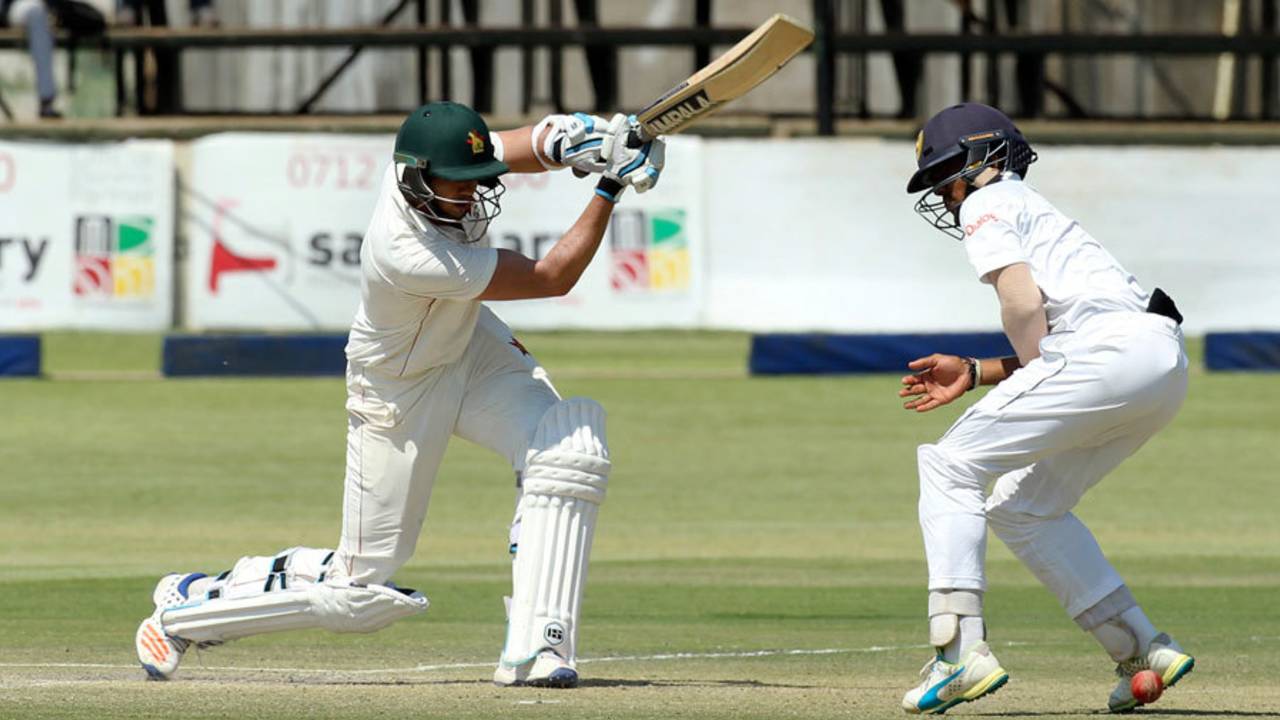 Graeme Cremer plays a cover drive, Zimbabwe v Sri Lanka, 1st Test, Harare, 3rd day, October 31, 2016