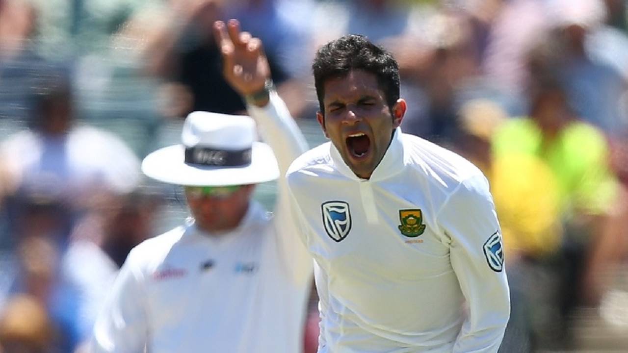Keshav Maharaj celebrates his maiden wicket, Australia v South Africa, 1st Test, Perth, 2nd day, November 4, 2016
