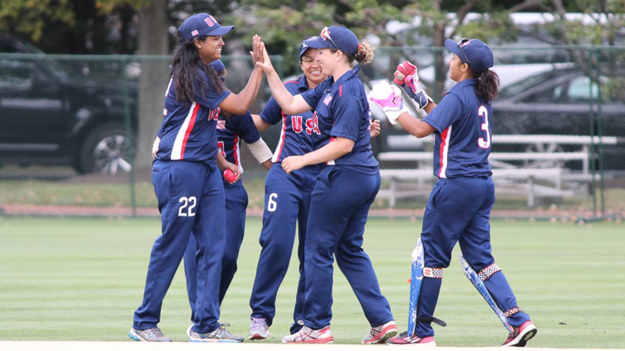USA celebrates after a Samantha Ramautar wicket, USA Women v MCC Women, Philadelphia, September 11, 2016
