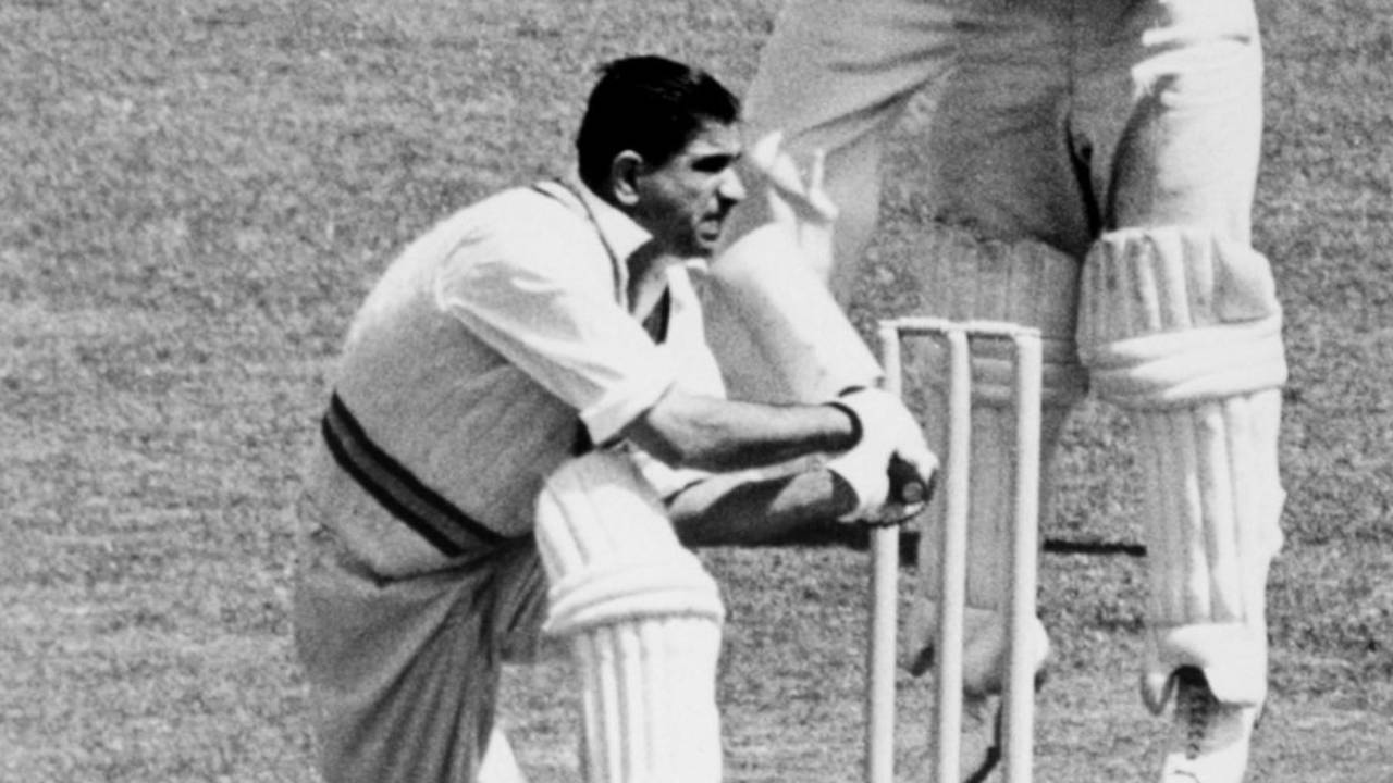 Vinoo Mankad sweeps on his way to 72, England v India, 2nd Test, Lord's, 1st day, June 19, 1952