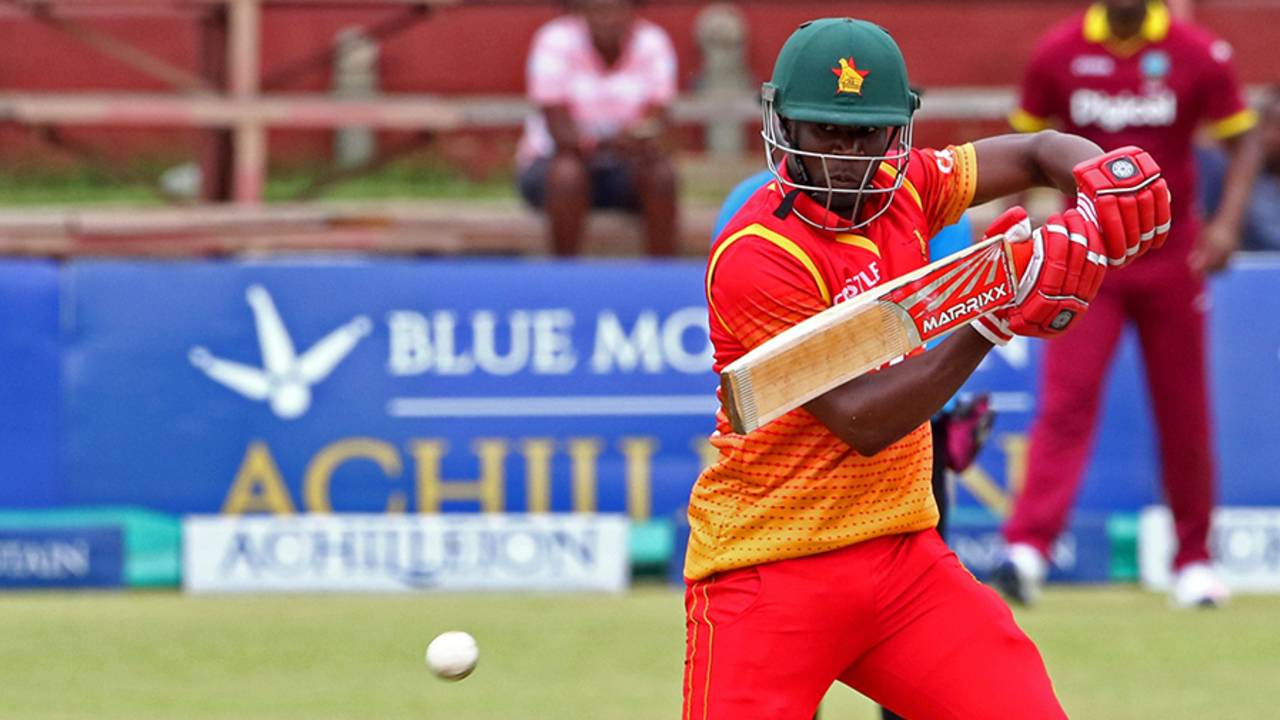 Donald Tiripano taps a ball on to the off side, Zimbabwe v West Indies, tri-nation series, Bulawayo, November 19, 2016