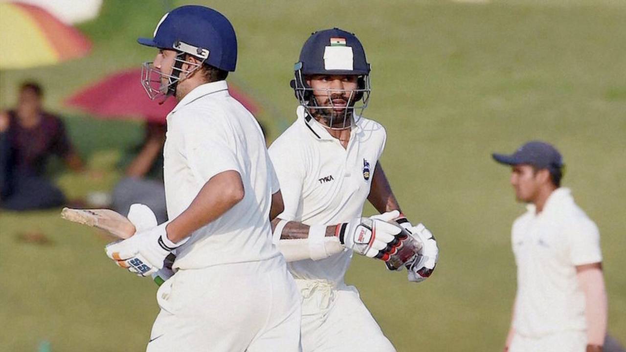 Shikhar Dhawan and Gautam Gambhir added 52 for Delhi, but were unable to force their way into India's Test squad. They were out for 38 and 10 respectively&nbsp;&nbsp;&bull;&nbsp;&nbsp;PTI 