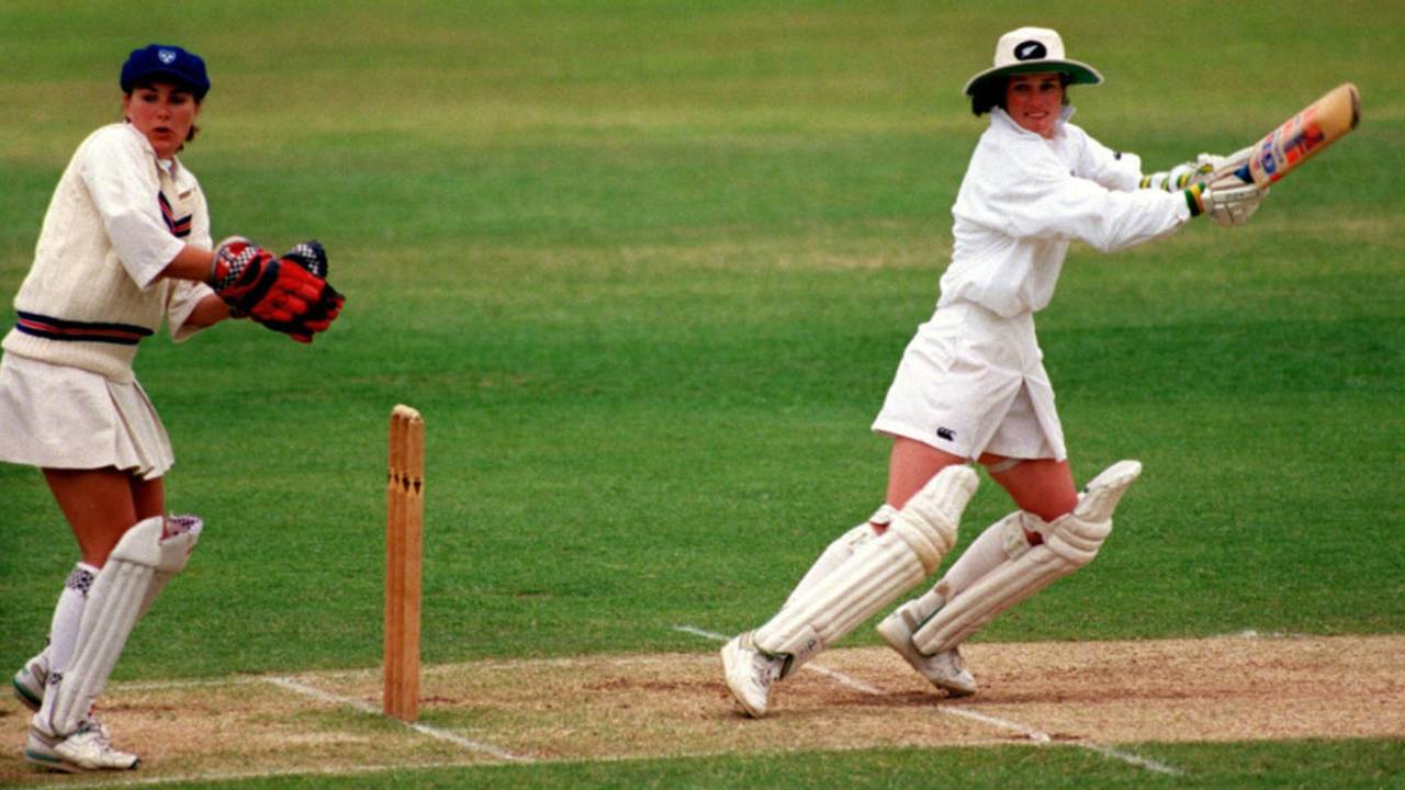 Kirsty Flavell scored the first double-century in Women's Tests, England v New Zealand, 1st Women's Test, 4th day, June 27, 1996
