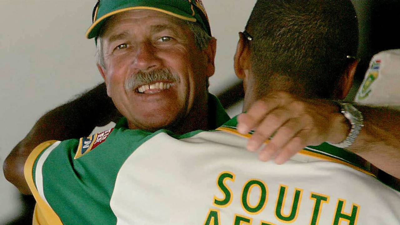 Ray Jennings celebrates South Africa's win in the dressing room, West Indies v South Africa, 2nd Test, Port-of-Spain, 5th day, April 12, 2005