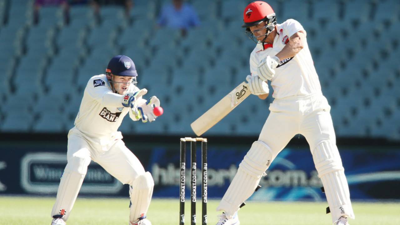 Sam Raphael punches off the back foot during his 61, South Australia v New South Wales, 2nd day, Sheffield Shield 2016-17, Adelaide, December 6, 2016 